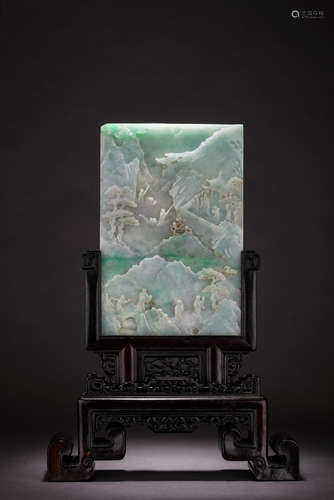 A CHINESE JADEITE 'SCHOLARS AND LANDSCAPE' TABLE SCREEN