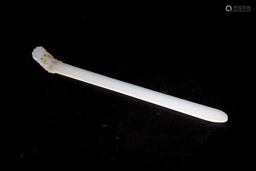 A CHINESE WHITE JADE CARVED HAIR PIN