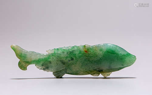 A CHINESE GREEN JADEITE FIGURE OF CARP FISH