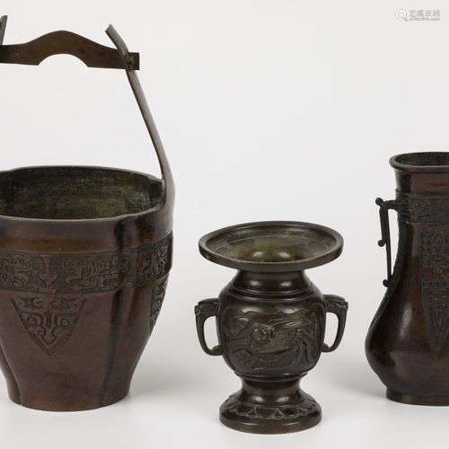 A lot of miscellaneous bronze objects including a koro and a...