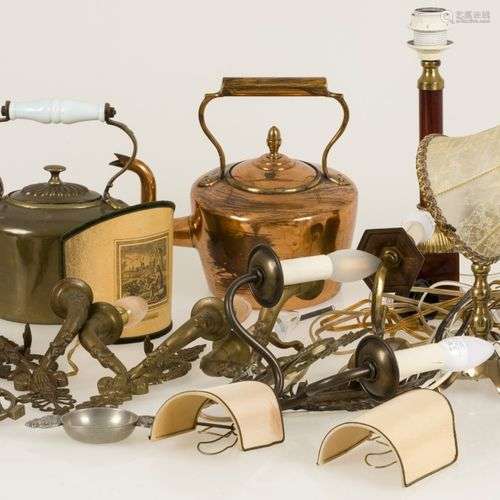 A large lot comprising copperware including wall fittings an...