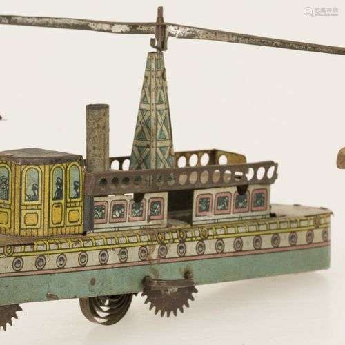 Rico Spain tin wind-up toy ship with airplanes