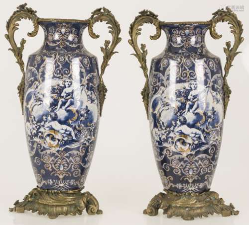 A set of (2) vases with bronze fittings in French style, 20t...