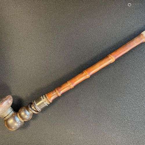 A bamboo opium pipe with jade mouthpiece, horn and Yixing pi...