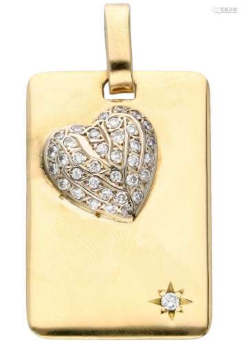 14K. Yellow gold vintage pendant with white gold heart set w...