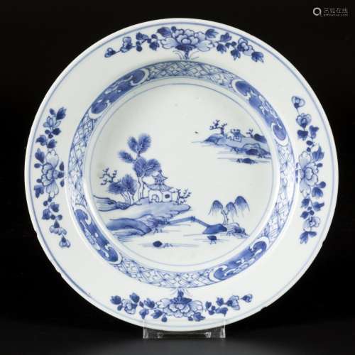 A porcelain plate with landscape decoration, China, Qianglon...