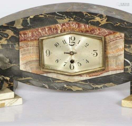 An Art Deco mantle clock and (2) sets of bookends, 2nd quart...