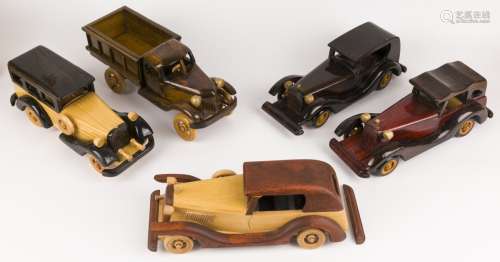 (5) piece lot of wooden model cars