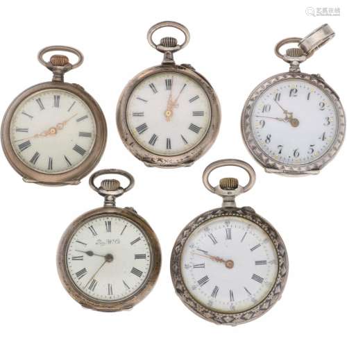 Lot (5) Pocket Watches - Silver