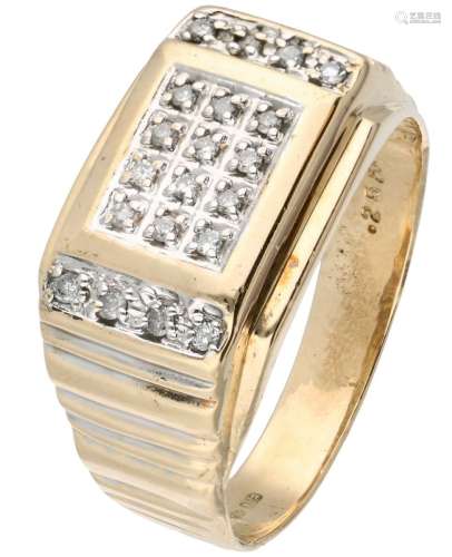 14K. Yellow gold signet ring set with approx. 0.20 ct. diamo...