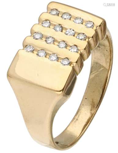 14K. Yellow gold signet ring set with approx. 0.16 ct. diamo...