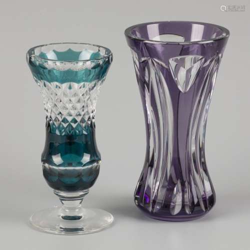 A lot comprising (2) Val St. Lambert, cut glass vases.