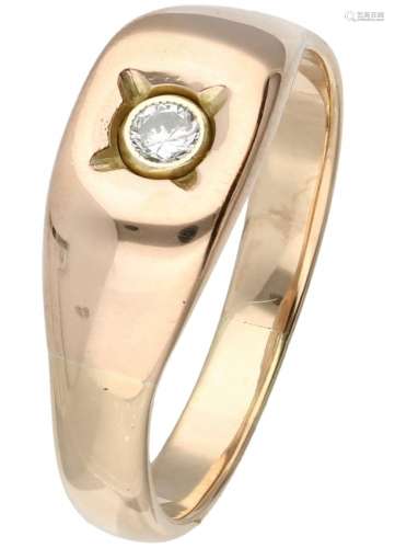 14K. Rose gold solitaire ring set with approx. 0.06 ct. diam...
