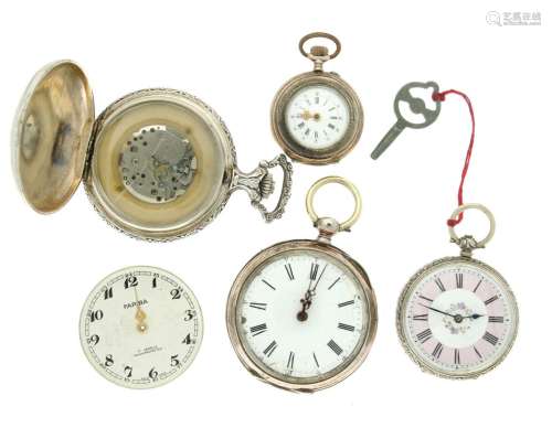 Lot (4) Pocket watches Silver and Steel