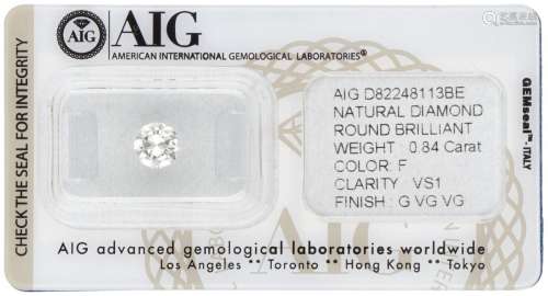 AIG Certified Brilliant Cut Natural Diamond 0.84 ct.