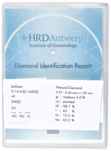 HRD Certified Brilliant Cut Natural Diamond 0.14 ct.