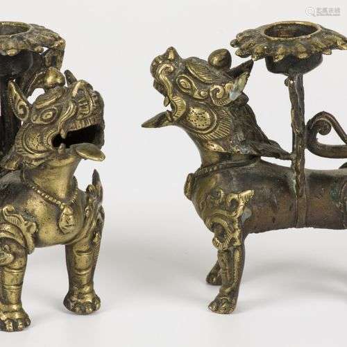 A set of (2) brass Foo dogs/Chinese lions, temple guards, ca...