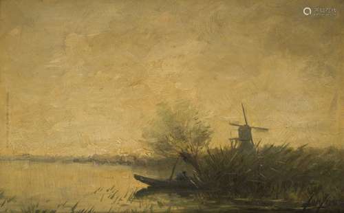 Jan Jans (Amsterdam 1872 - 1943), A polderlandscape with a f...