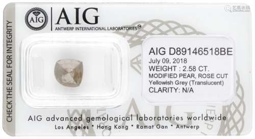 AIG Certified Modified Pear, Rose Cut Natural Diamond 2.58 c...