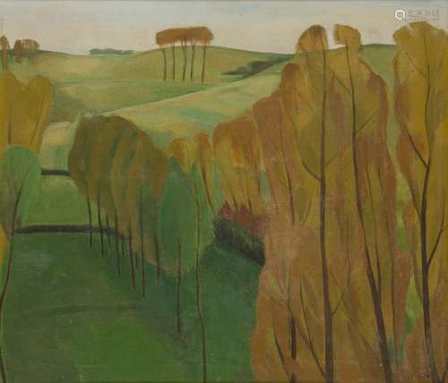 Jan de Winne (St. Amandsberg 1919 - ?), A tree lined landsca...