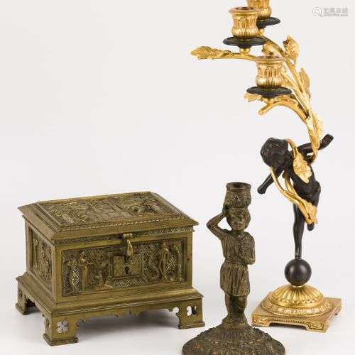 A lot comprising an Empire-style candelabra, a copper box an...