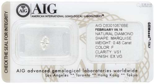 AIG Certified Marquise Cut Natural Diamond 0.48 ct.