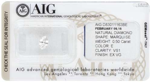 AIG Certified Marquise Cut Natural Diamond 0.50 ct.