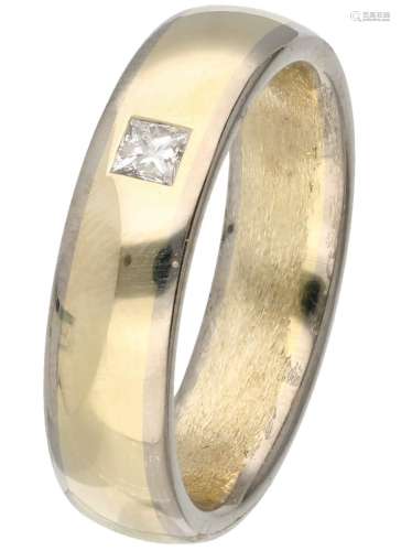 14K. Bicolor gold band ring set with approx. 0.12 ct. diamon...