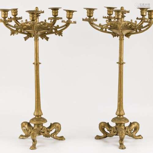 A set of (2) gold painted ZAMAC candelabra, France, ca. 1900...