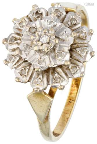 14K. Bicolor gold rosette ring set with approx. 0.10 ct. dia...