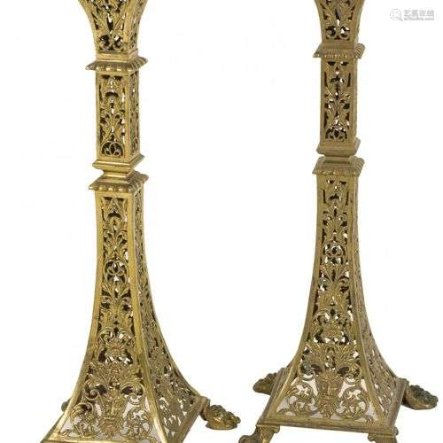 A lot of (2) brass candle holders, France, ca. 1900.