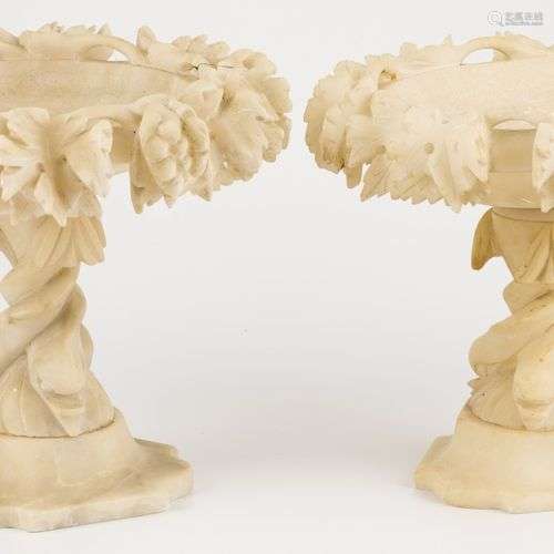 A set comprising (2) alabaster tazza's, Germany, 19th centur...