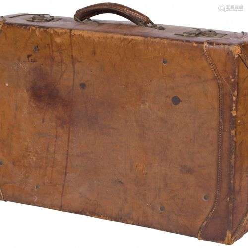 A brown leather travel suitcase, 1st half 20th century.