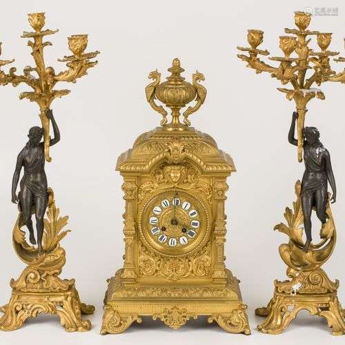 A (3) piece chimney garniture set (pendulum set), France, 20...