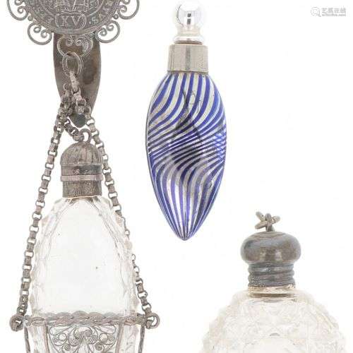 (3) piece lot perfume bottles silver.