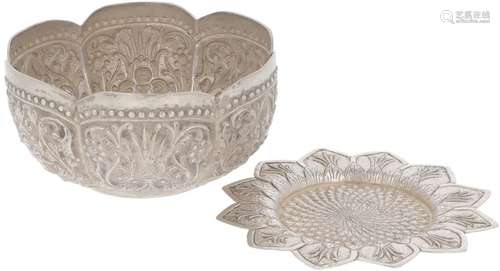 (2) piece lot comprising bowl and coaster silver.