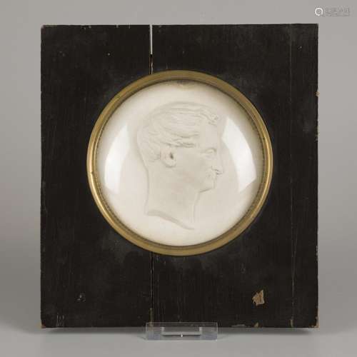 A 19th C. plaster relief plaquette (tondo) portrait of a man...