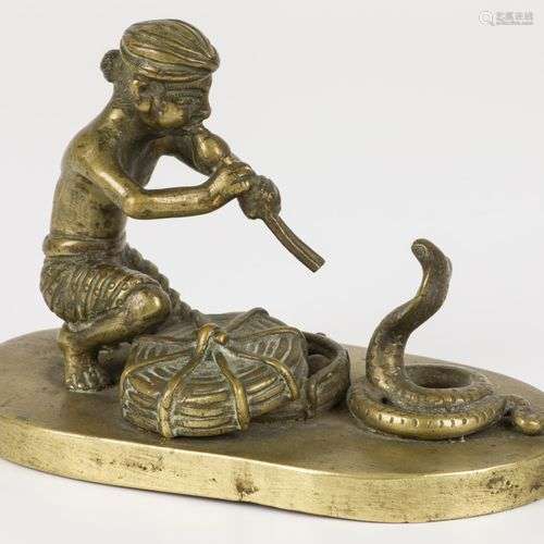 A bronze Vallipuram & Sons. figure of a snake charmer, form....