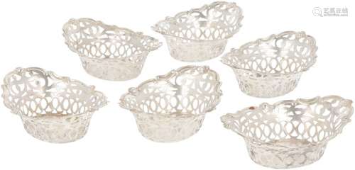 (6) piece set of bonbon or 'sweetmeat' baskets silver.