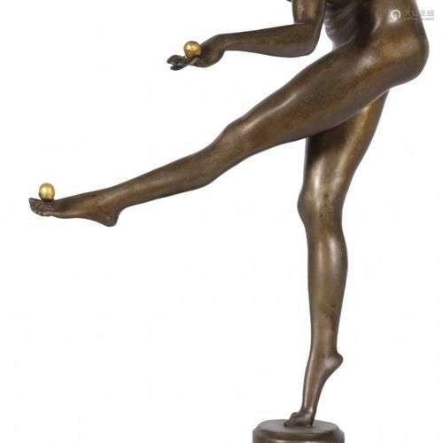 A bronze sculpture of a juggling dancer, 20th century.