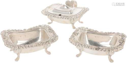 (3) piece condiment set silver-plated.