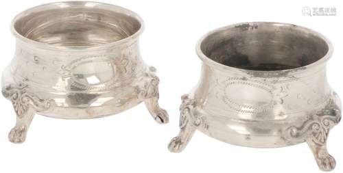 (2) piece set of salt cellars silver.