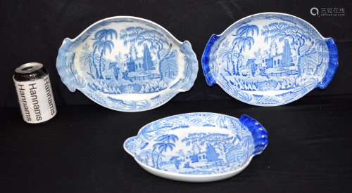 A set of three oriental style Davenport blue and white porce...