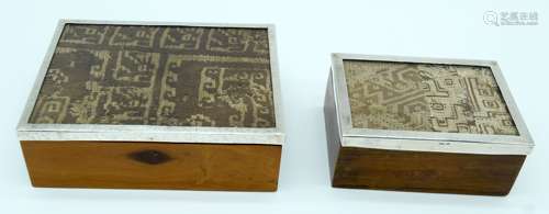 A Peruvian silver and glass topped box with Andean cloth ins...