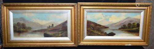 A pair of framed oil on card depicting scenes of Loch's 25 x...