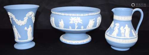 A Wedgwood Jasperware pedestal bowl, together with a jug and...