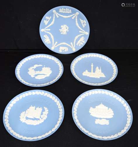 A set of Wedgwood Jasperware Christmas plates, together with...