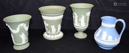 A collection of Wedgwood Jasperware; flower vase, pedestal v...