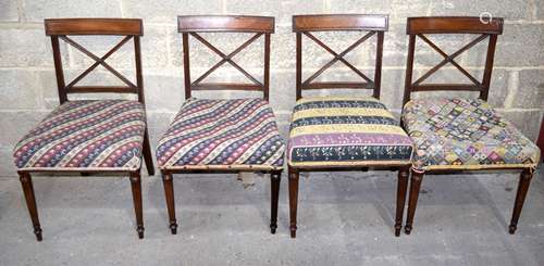 Four antique wooden chairs with upholstered seats 84 x 45 x ...