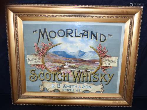 A large framed Vintage Moorland Scotch Whisky advertising si...